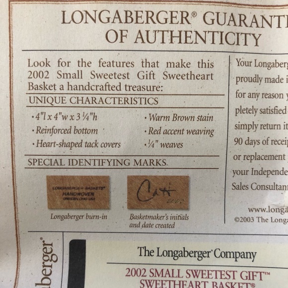 2002 Small Sweetest Gift Sweetheart Basket - Picture 9 of 9